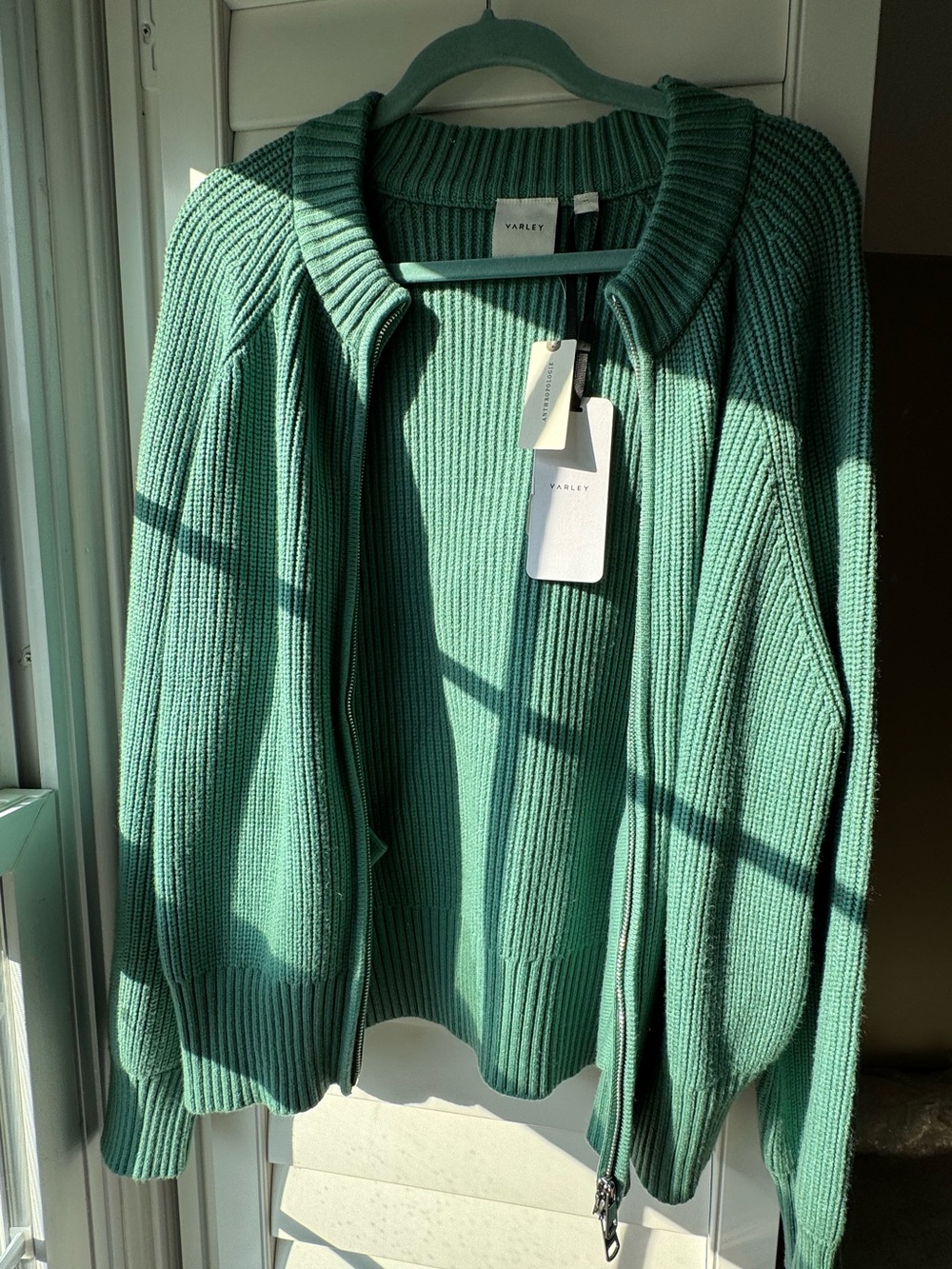 Varley Milo Sage Green Ribbed Zip Cardigan size Med Anthropologie deep sea new - Picture 4 of 10